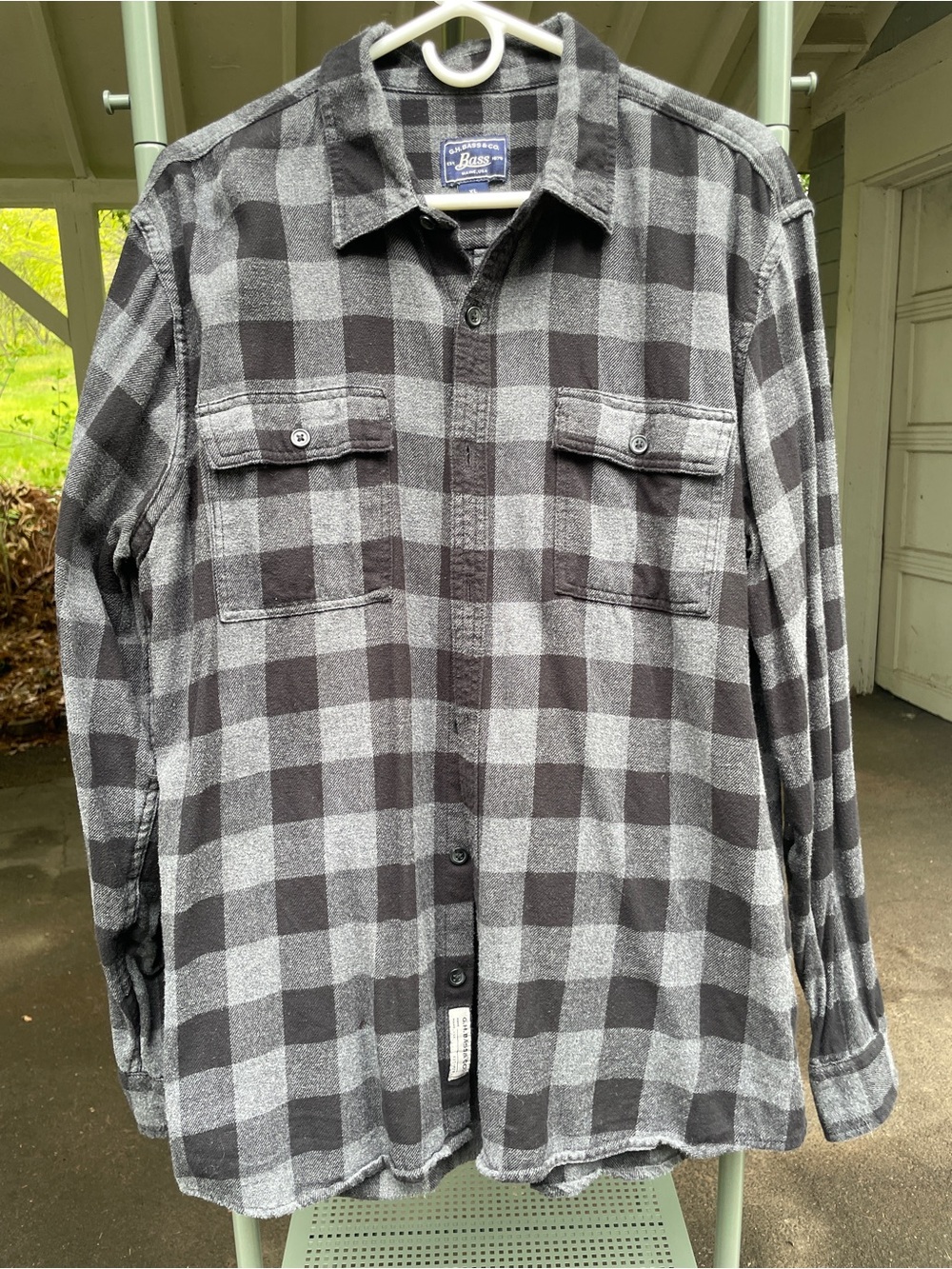 G.H. Bass & Co. Black and Gray Plaid Flannel Shirt